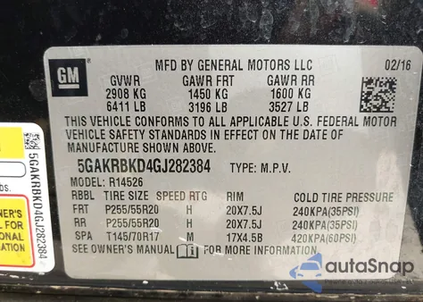 2016 Buick Enclave Leather z USA, uszkodzony, nr VIN 5GAKRBKD4GJ282384